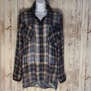 Band of Gypsies Plaid Button Down Shirt - Black and Yellow